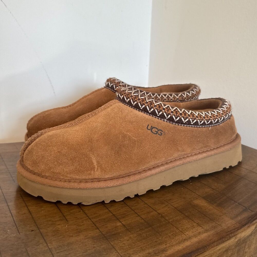 UGG Tasman Slippers Womens 8 Chestnut Suede Sheepskin Casual Comfort Shoes